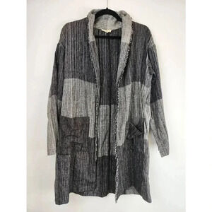 Eileen Fisher Organic Cotton Hazy Blocks Jacket Cardigan Gray Size S/M.